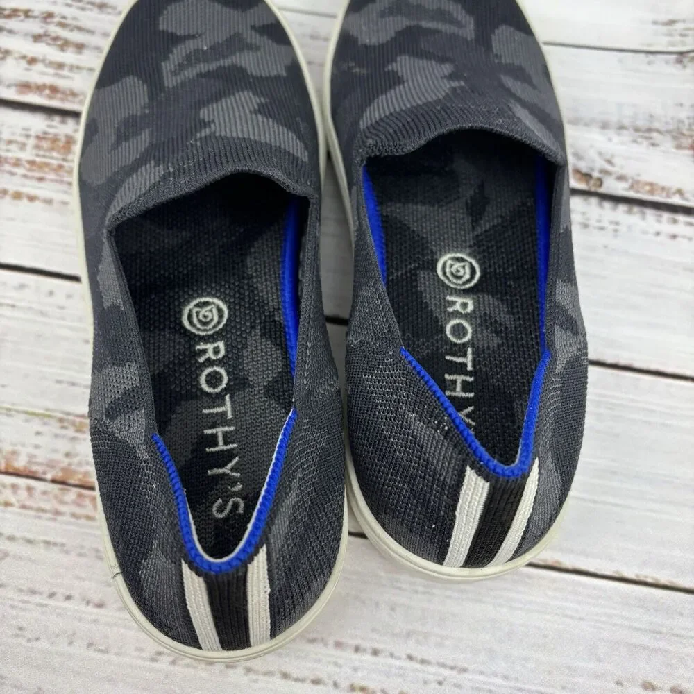 Rothys The Original Slip On Sneaker Womens Size 7 Gray Black Camo Knit‎ Shoes